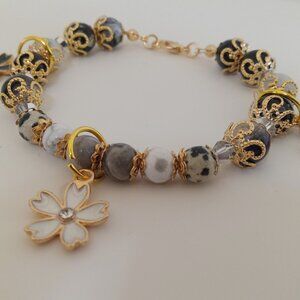 Black, Grey, and White Cherry Blossom Bracelet